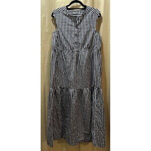 Everlane Gingham Oversized Tiered Maxi Midi Dress Black And White S Button Up